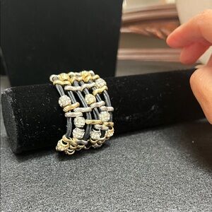 Gold, Silver and Black leather  Women's Bracelet